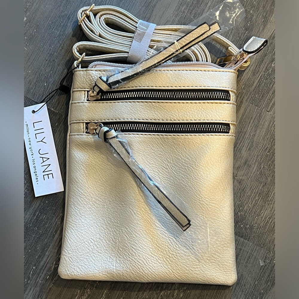 NEW! Lily Jane Vegan Leather Gold Glitter Holidays Crossbody Bag